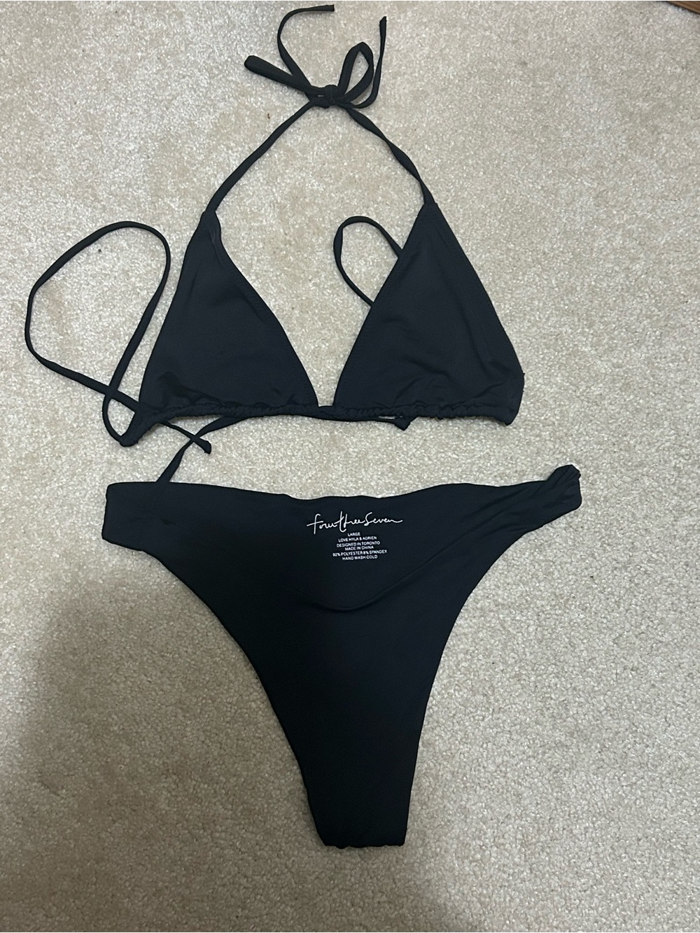 437 Swim Bikinis Black Triangle Top & Bottom Two-Piece Swim Set
